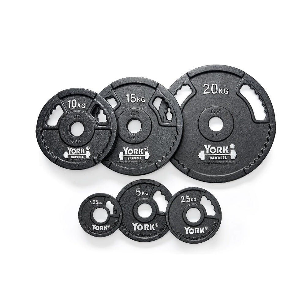 York_Barbell_G2_Cast_Grip_weight_plates_with_Grip_handles_thin_profile_for_plate_loading